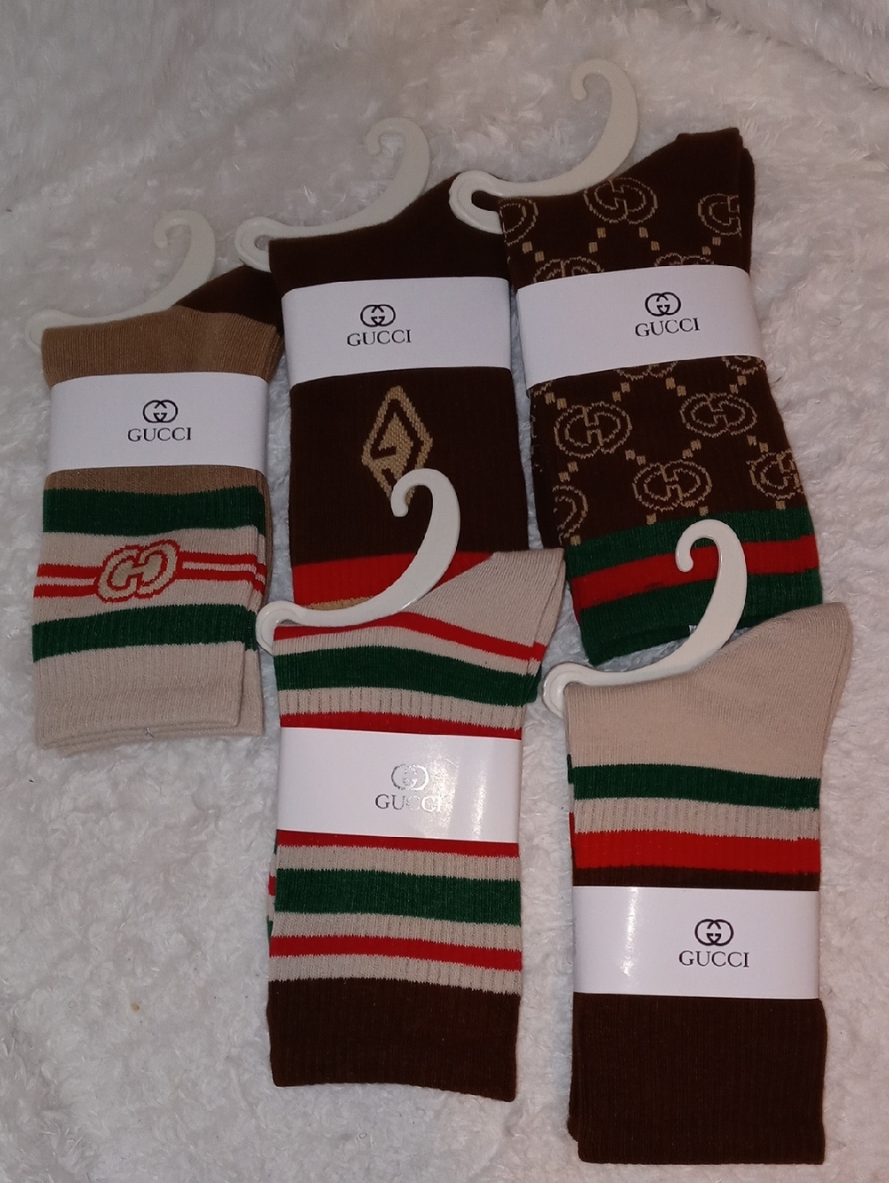 Gucci Brown, Beige, Green & Red Unisex Logo Crew Socks Set